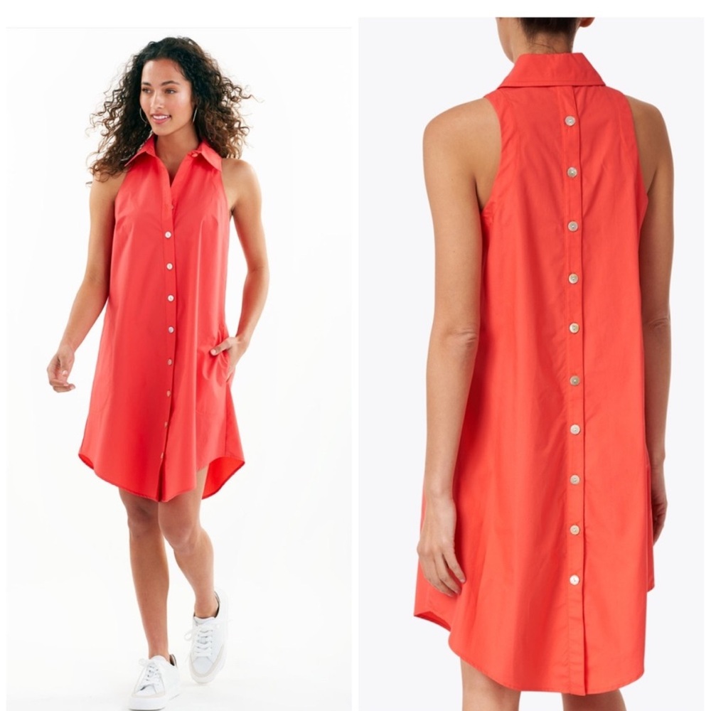 FINLEY Coral Cotton Swing Shirt Mini Dress Size Medium